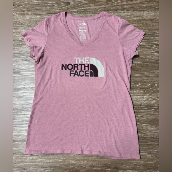 The North Face Tops - The North Face Pink Women’s V Neck Short Sleeve T with Logo Size M